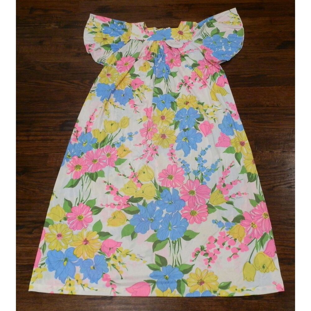Miss Elaine Floral Nightgown Mumu Vintage Housecoat Dress Women's Size Large NWT